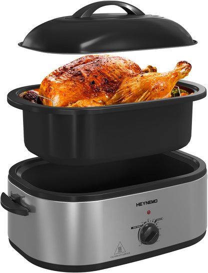 Roaster Oven 20 Quart, Electric Turkey Roaster Oven with Self-Basting Lid, Removable Pan and Rack, Full-Range Temperature, Powerful 1450W, Stainless Steel, Silver1