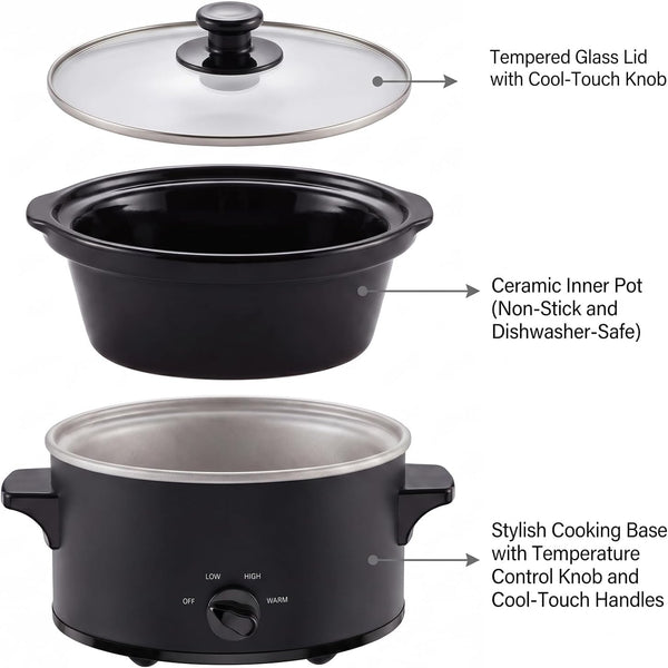 2 Qt Small Slow Cooker for 3+ Peoples-Black | Oval,Dishwasher Safe,Low High Warm 3 Heat Modes,Stainless Steel Cooker,Ceramic Pot,Non-Toxic7