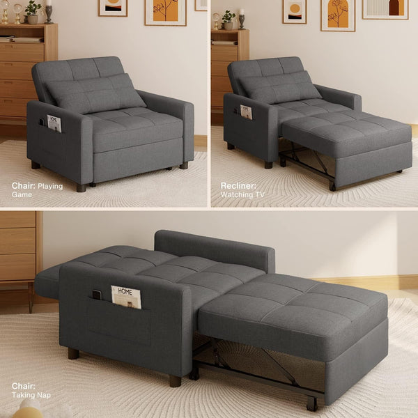 3-In-1 Sleeper Chair Bed Convertible Sofa, Dark Gray10