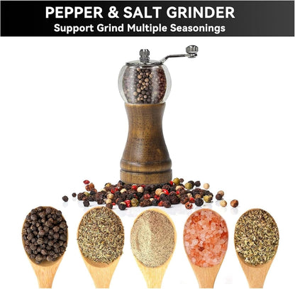 Salt and Pepper Grinder Set, Manual Pepper Mill Refillable, 2Pcs-6In4