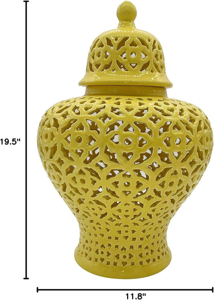 19.5” Lattice Ginger Jar with Lid - Stunning Home Decor with Intricate Mediterranean Inspired Lattice Work - Living Room and Kitchen Decoration - 19.5” (Yellow)4
