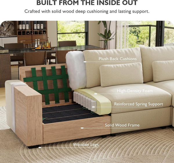 109.1"" Modular Sectional Sofa, L Shaped Cloud Couch with Extra Deep Seat, Comfortable Chenille Couch with Lumbar Pillows, Oversized Modern Sectional Couches for Living Room (Beige)5