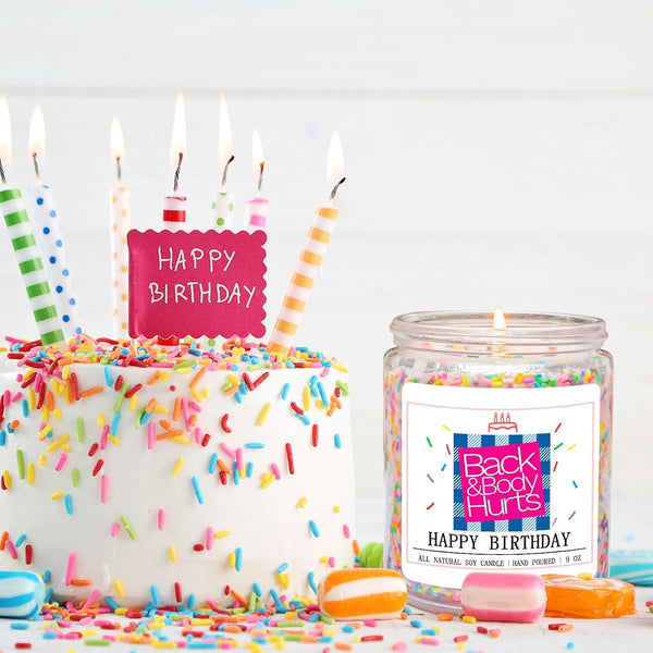 Birthday Candles Gift for Her and Him, Birthday Gifts for Women Men, Unique Best Friend Gift Ideas -Back & Body Hurts Happy Birthday Candle3