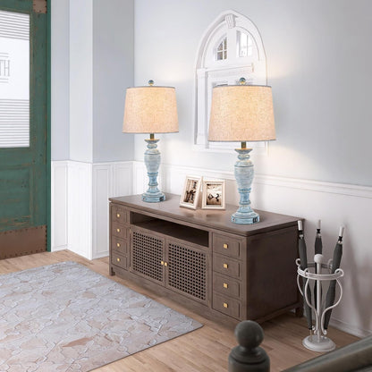 27.7” Farmhouse Table Lamps for Living Room, Blue&White, Set of 24