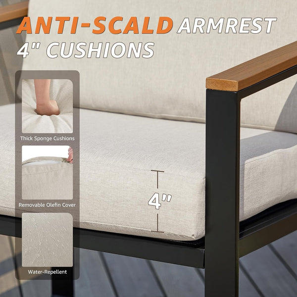 4 Pieces Patio Furniture Sets, Modern Metal Patio Set4