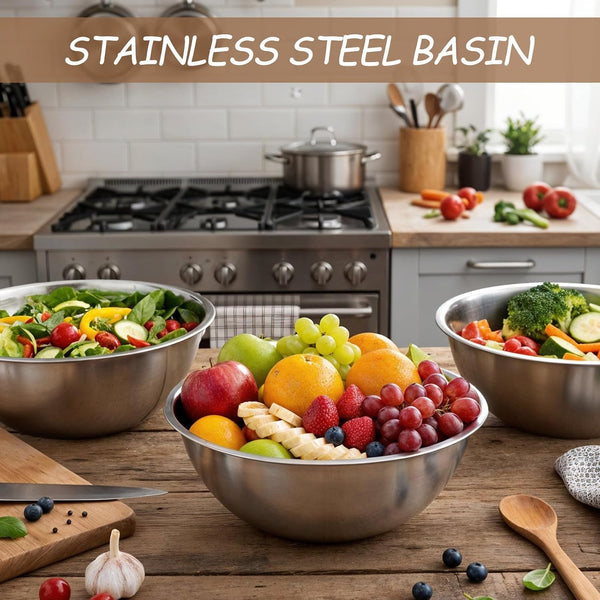 12 Pcs Stainless Steel Mixing Bowls with Graduations, Stainless Steel Bowls, Nesting Metal Prep Salad Bowl, Metal Serving Reusable Baking Food Storage Containers for Kitchen Cooking(9 X 3.5 Inch)6