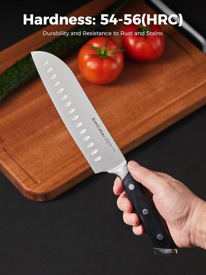 Santoku Knife 7 Inch – German Stainless Steel Blade, Professional Chopping Knife, Ergonomic Pakkawood Handle, 2-Year Warranty4