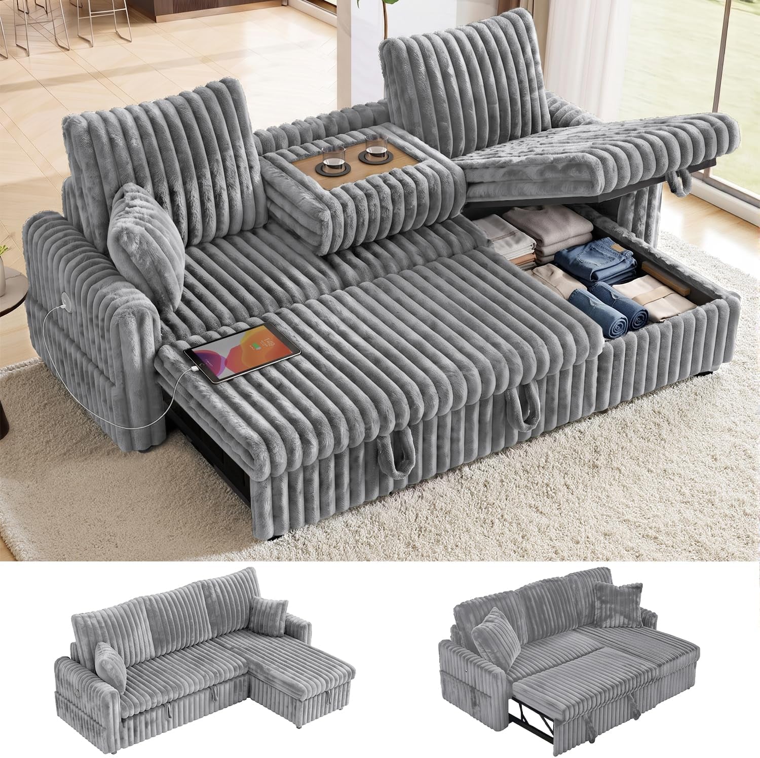 81-sectional-sleeper-sofa-bed-with-storage-chaise-usb-charging-plush-corduroy-l-shaped-pull-out-couch-bed-modular-sectional-sofa-couches-for-living-room-bedroom-light-grey