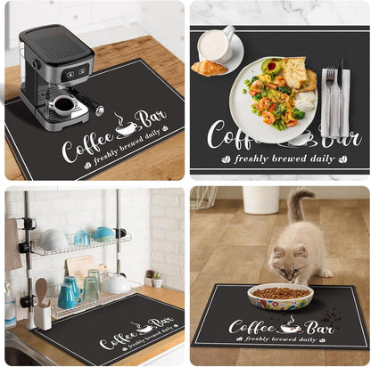 Fashion Coffee Mat, Dish Drying Mat 12" X 20" Black | Hide Stain, Absorbent, Coffee Bar Accessories, Heat Resistant, Non-Slip, Eco-Friendly, Easy to Clean5