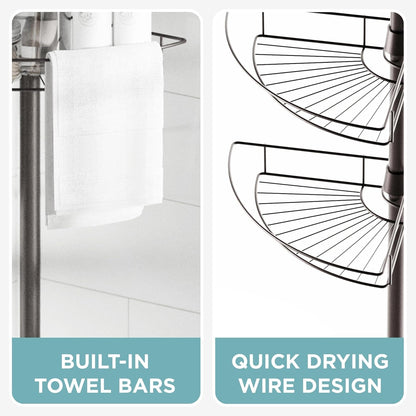 Tension Pole Shower Caddy Corner Organizer, Adjustable Standing Shower Caddy with 4 Baskets and Towel Bar, Rust Resistant Bathroom Tension Rod Organizer, 60 to 97 Inch, Bronze6