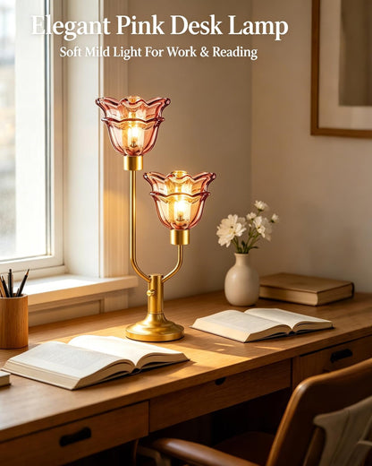 Mid Century Modern Flower Table Lamp Dimmable Vintage Pink Lamp8
