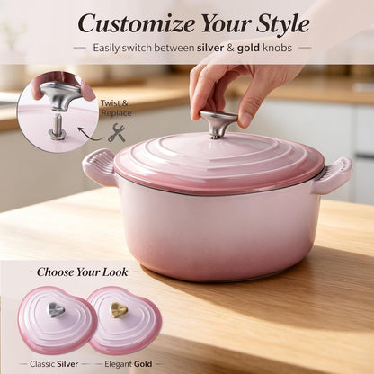 Heart Shaped Dutch Oven, Enameled Cast Iron, 2 Qt Pink | Heart-Shaped Design • 2 Qt Capacity • Oven Safe to 500°F • Induction Compatible • Nonstick Enamel Interior Cookware8