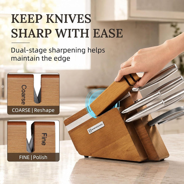 Kitchen Knife Set with Block and Detachable Sharpener | 8-Piece High Carbon Stainless Steel Knife Block Set, Fully Forged Blades & Compact Design5