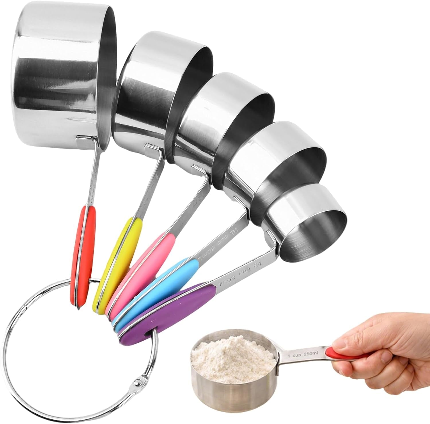 5-piece-stainless-steel-measuring-cups-with-non-slip-handles-kitchen-measuring-cups-for-dry-liquid-ingredients-cooking-baking-1-8-1-4-1-3-1-2-1-cup-colorful