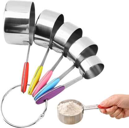 5-Piece Stainless Steel Measuring Cups with Non-Slip Handles, Kitchen Measuring Cups for Dry & Liquid Ingredients, Cooking & Baking, 1/8, 1/4, 1/3, 1/2 & 1 Cup, Colorful9