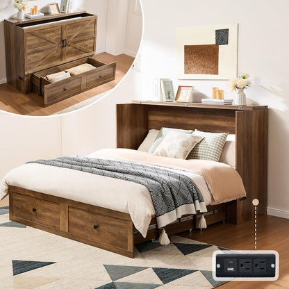 Full Murphy Bed with Storage & Charging Station6