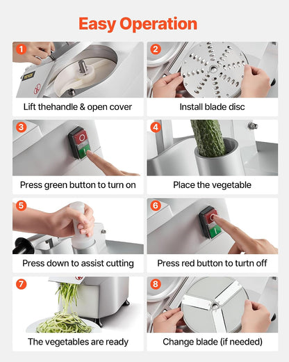 Commercial Food Processor 550W Electric Vegetable Slicer 6 Blades | 2 Feeding Holes, 1600 RPM Stainless Steel Vegetable Processor, Interchangeable Blade, 3Mm/4Mm/7Mm Shred and 2Mm/4Mm Slice6