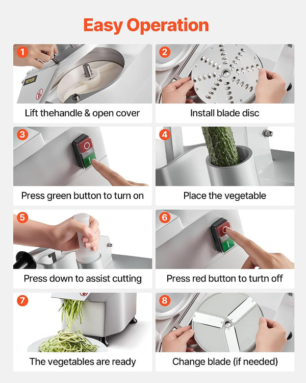 Commercial Food Processor 550W Electric Vegetable Slicer 6 Blades | 2 Feeding Holes, 1600 RPM Stainless Steel Vegetable Processor, Interchangeable Blade, 3Mm/4Mm/7Mm Shred and 2Mm/4Mm Slice6