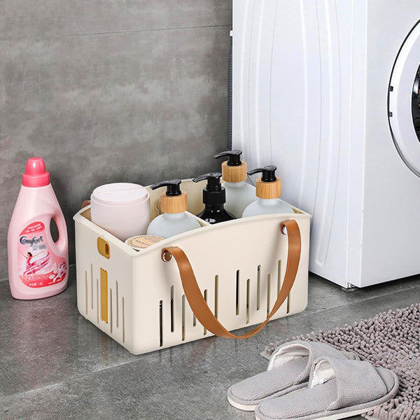 Portable Shower Caddy Collapsible Plastic Shower Basket Tote with Handles Removable Divider, Cleaning Caddy Storage Organizer for Bathroom College Dorm (White)6