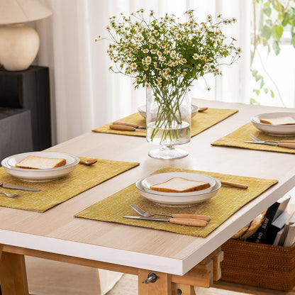 Kevin Textile Burlap Linen Placemats Set of 6 Heat Resistant Dining Table Place Mats Washable Kitchen Table Mats for Dinning Party Holiday Indoor Outdoor, 13 X19 Inches, Honey Yellow7