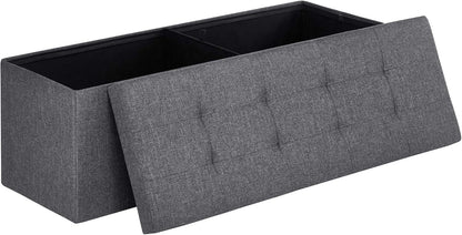 SONGMICS MAZIE Collection - 43 Inches Folding Storage Ottoman Bench, Ottoman Foot Rest, End of Bed Bench, Storage Chest, Load 660 Lb, for Living Room, Bedroom, Entryway, Dark Gray ULSF77K1