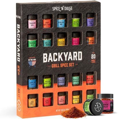 Grilling Spice Set Grill Seasoning Gifts, 20 Unique Spices and Seasonings Jars Gift Set, BBQ Gifts for Men, Dad, Husband, Father, Flavors like Chili, Cajun, Garlic, Steak, Rub, Herbs, Blend and More1