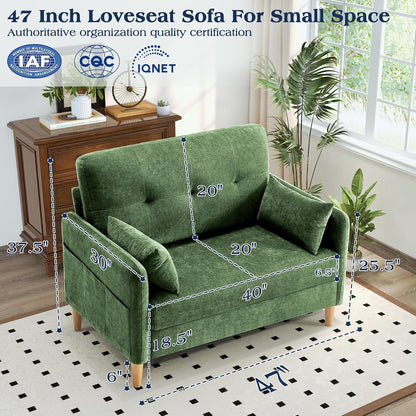 Loveseat Sofa, 47” Small Couch for Living Room, Comfy Chenille Fabric Love Seat for Bedroom with Throw Pillow,Removable Cushion Cover,Couches for Small Space,Apartment,Dorm2