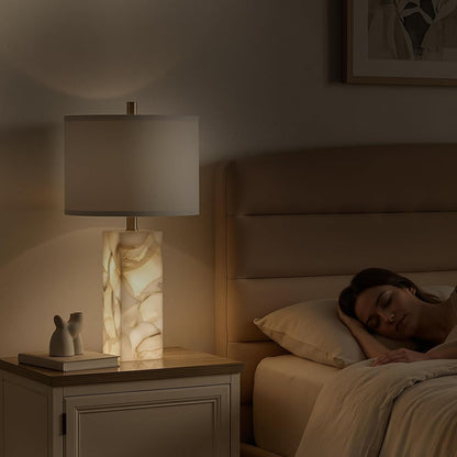 23" Alabaster Table Lamp Set of 2 with Night Light for Living Room | Rotary Switch Bedside Lamp with Linen Shade for Bedroom, Modern Nightstand Lamps for Room Office Dorm (Bulb Included)5