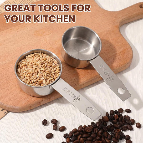 2 Pcs 1/4 Cup Stainless Steel Measuring Cups, 60 Ml 2 Oz Metal Measuring Scoop, Kitchen Scoop for Wet & Dry Ingredients, Coffee, Cooking, Baking, Dishwasher Safe6
