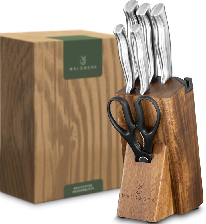 Knife Set - 7Pcs Kitchen Knife Set with Block and Integrated Sharpener - Kitchen Knife Set - Knife Block Set - Kitchen Knifes - Knives Set for Kitchen - Knife Block - Knife Set with Block