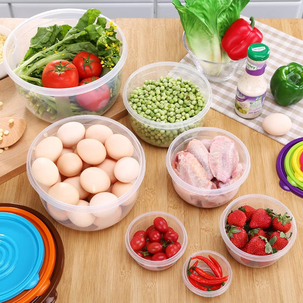 7Pcs round Mixing Bowl Set Salad Bowl with Airtight Lids Plastic Nesting Mixing Bowl Set for Packing and Serving Christmas Salads Candies Cookies, Microwave Safe5
