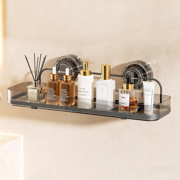 Suction Cup Shower Caddy, Wall Mounted No Drilling Bathroom Shower Organizers Storage Rack, Removable Shelves for inside the Shower, Black1