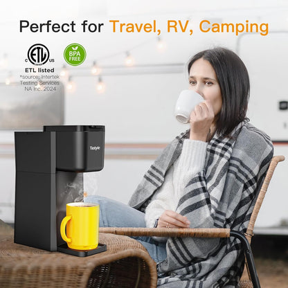 Mini Single Serve Hot and Iced Coffee Maker for K Cup and Ground | 6 To14 Oz Brew Sizes, with Recipe Book, for Home, Travel, RV, Office and Dorm, 120V, K310IC, 2.0 Version, Classic Black5