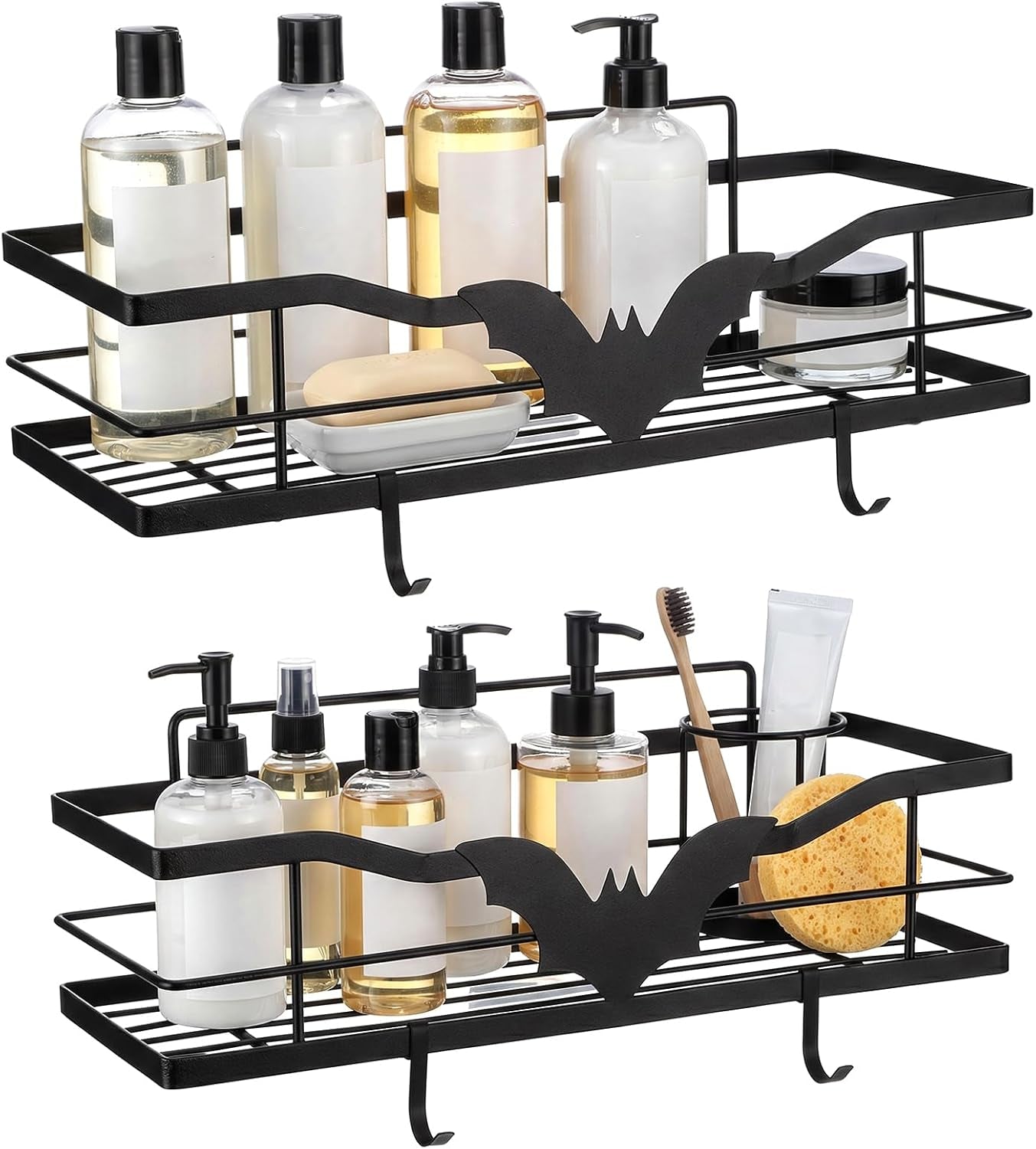 2-pack-black-gothic-bat-shower-caddy-with-4-removable-hooks