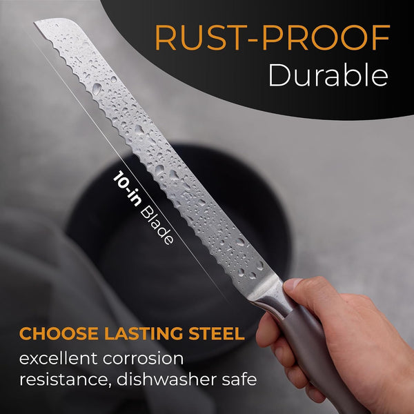 Serrated Bread Knife with 10-Inch Upgraded Stainless Steel Razor Sharp Wavy Edge Width - Bread Cutter Ideal for Slicing Homemade Bagels and Cake2