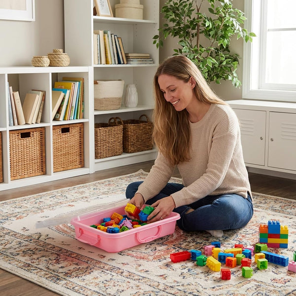 3 Pack Plastic Sensory Bins with Handle, 15 Stickers7