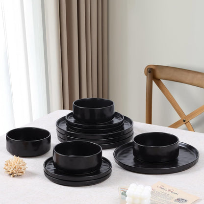 12 Pieces Stoneware Dinnerware Set for 4, Obsidian Matte Black7