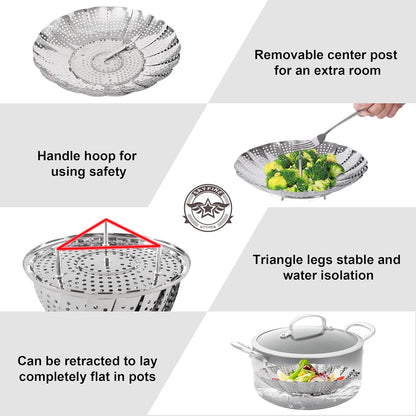 Steamer Basket, Stainless Steel Vegetable Steam Baskets for Steaming Cooking Expandable to Fit Various Size Pot (5.5" to 9.3")4