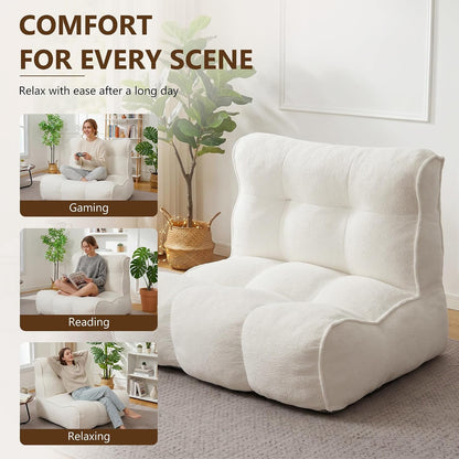 Gaint Bedroom Sofa for Adults, Memory Foam Lazy Sofa Sack, Ultra Soft Faux Fur Floor Sofa, Floor Couch for Bedroom, Living Room, Office & Home, Beige9