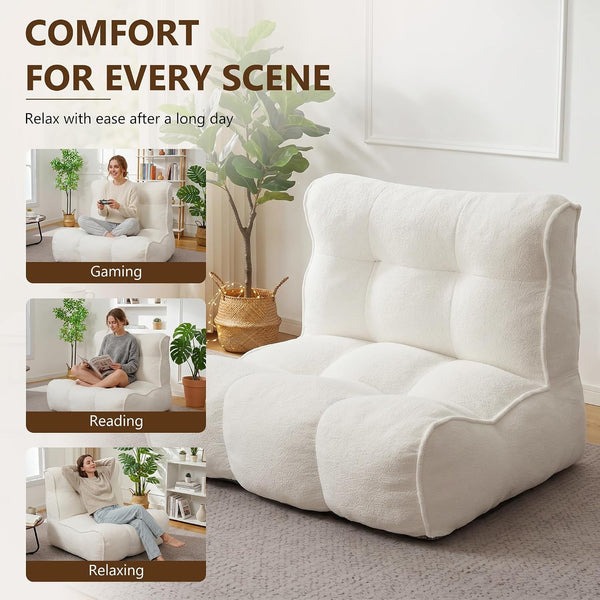 Gaint Bedroom Sofa for Adults, Memory Foam Lazy Sofa Sack, Ultra Soft Faux Fur Floor Sofa, Floor Couch for Bedroom, Living Room, Office & Home, Beige9