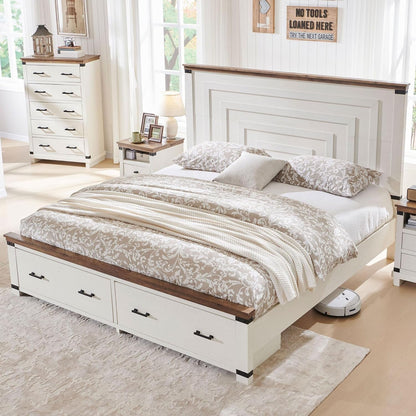 54" Tall Farmhouse Queen Size Bed Frame, Antique White1