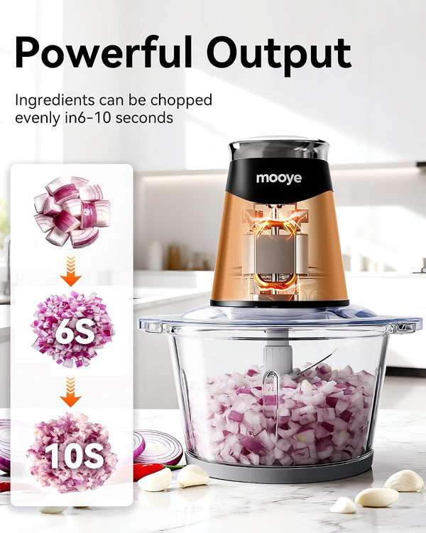 Food Processor Electric Food Chopper with Meat Grinder & Vegetable Chopper - 3 Bowls(8Cup+8Cup+3Cup) with Powerful Copper Motor - Includes 3 Sets of Bi-Level Blades for Fruits/Meat/Nuts4