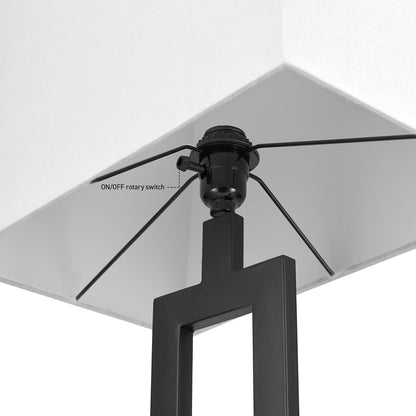 58" Matte Black Floor Lamp with White Linen Shade | On/Off Rotary Switch, Modern Standing Lamp for Living Room or Bedroom, Model 670467