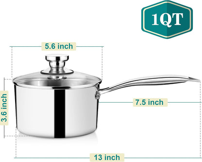1 Quart Tri-Ply Saucepan with Visible Lid, Small Pot, 1 Piece | 1 Qt Stainless Steel Sauce Pan, Cooking Induction Pot Cookware for All Stoves, Healthy & Sturdy, Oven & Dishwasher Safe2