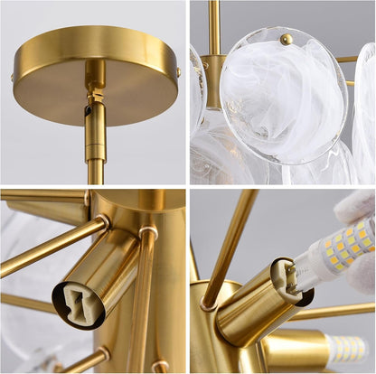 Modern Gold Glass Chandelier, 4-Light Crystal Ceiling Pendant, round Adjustable Hanging Fixture for Dining Room, Living Room, Bedroom, Foyer, G9 Base5