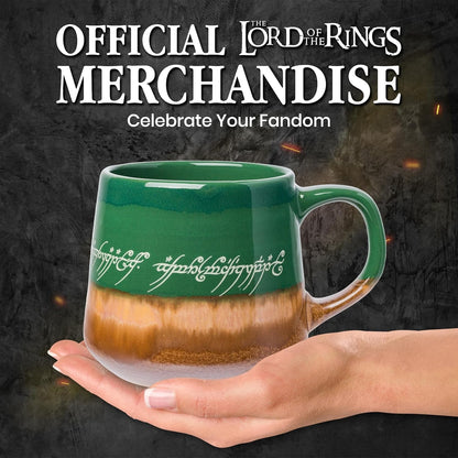 Lord of the Rings Elven, Reactive Glaze Pottery Mug, 14Oz | High Gloss Finish, Tapered Shape, Elvish, Coffee Cup, Green, 0.4 Liters4