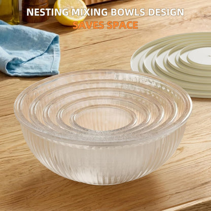 Glass Mixing Bowls with Lids Set - 5 Packs, Borosilicate Nesting Glass Bowls (3.7-2.1-1-0.5-0.2QT) for Baking, Salad, Meal Prep, Serving, Food Storage, BPA Free & Dishwasher Safe7