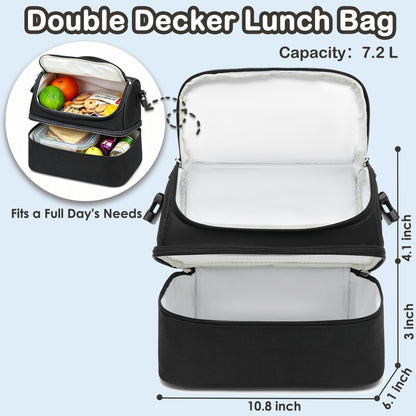 Double Decker Cooler Insulated Lunch Bag Large Tote for Boys, Girls, Men, Women, with Adjustable Strap,Black3