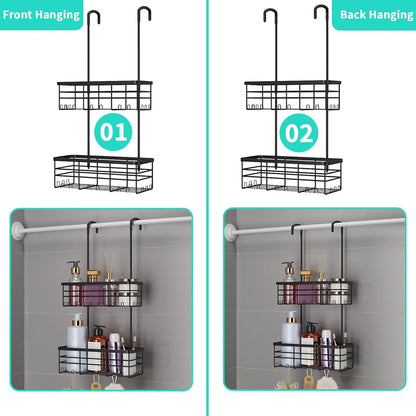 Hanging Shower Caddy Organizer - No Drilling Shower Organizer with Hooks, Rustproof & Waterproof 304 Stainless Steel Bathroom Shelves - Black4