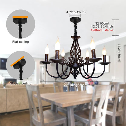 Black Chandelier, 6-Light Farmhouse Candle Light for Dining Room3